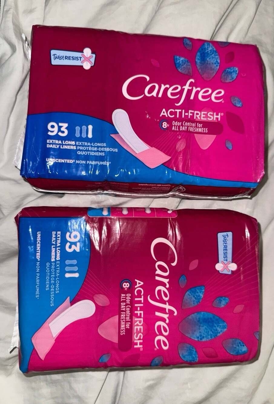 Carefree Acti-Fresh Panty Liners Extra Long Unscented 93 Ct Bundle of 2 NEW